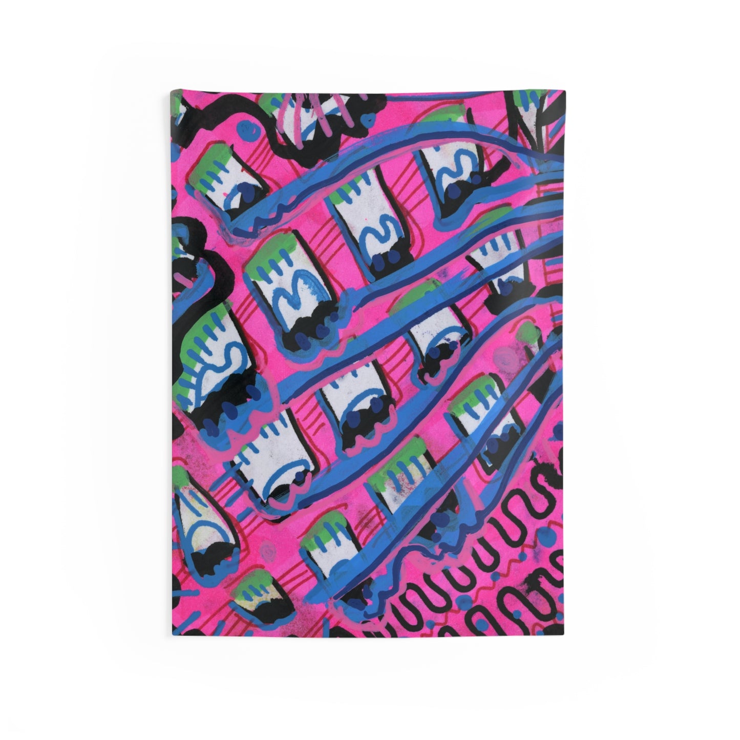 Pink and Blue Abstract Indoor Wall Tapestry