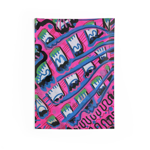 Pink and Blue Abstract Indoor Wall Tapestry