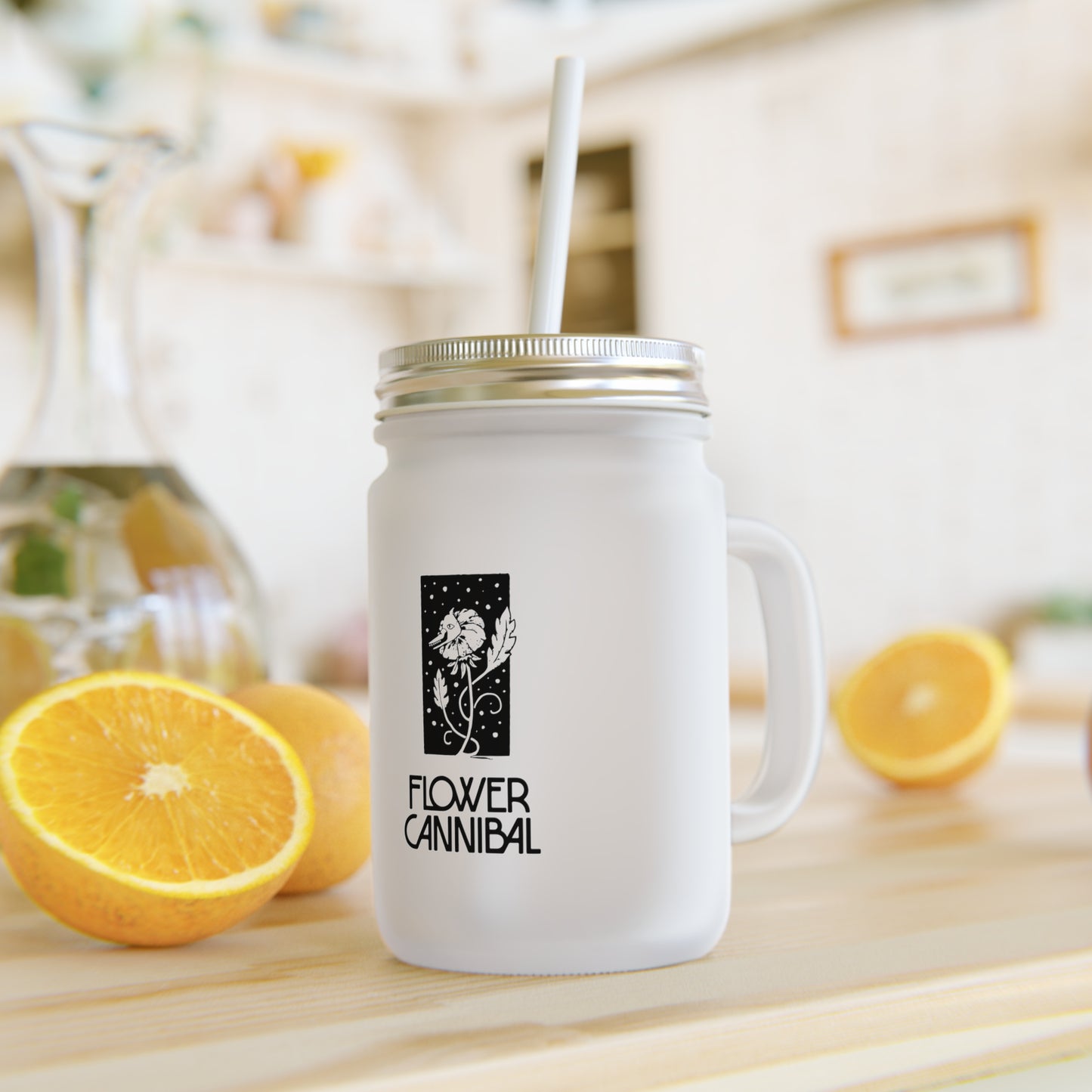 Mason Jar with Straw - Flower Cannibal